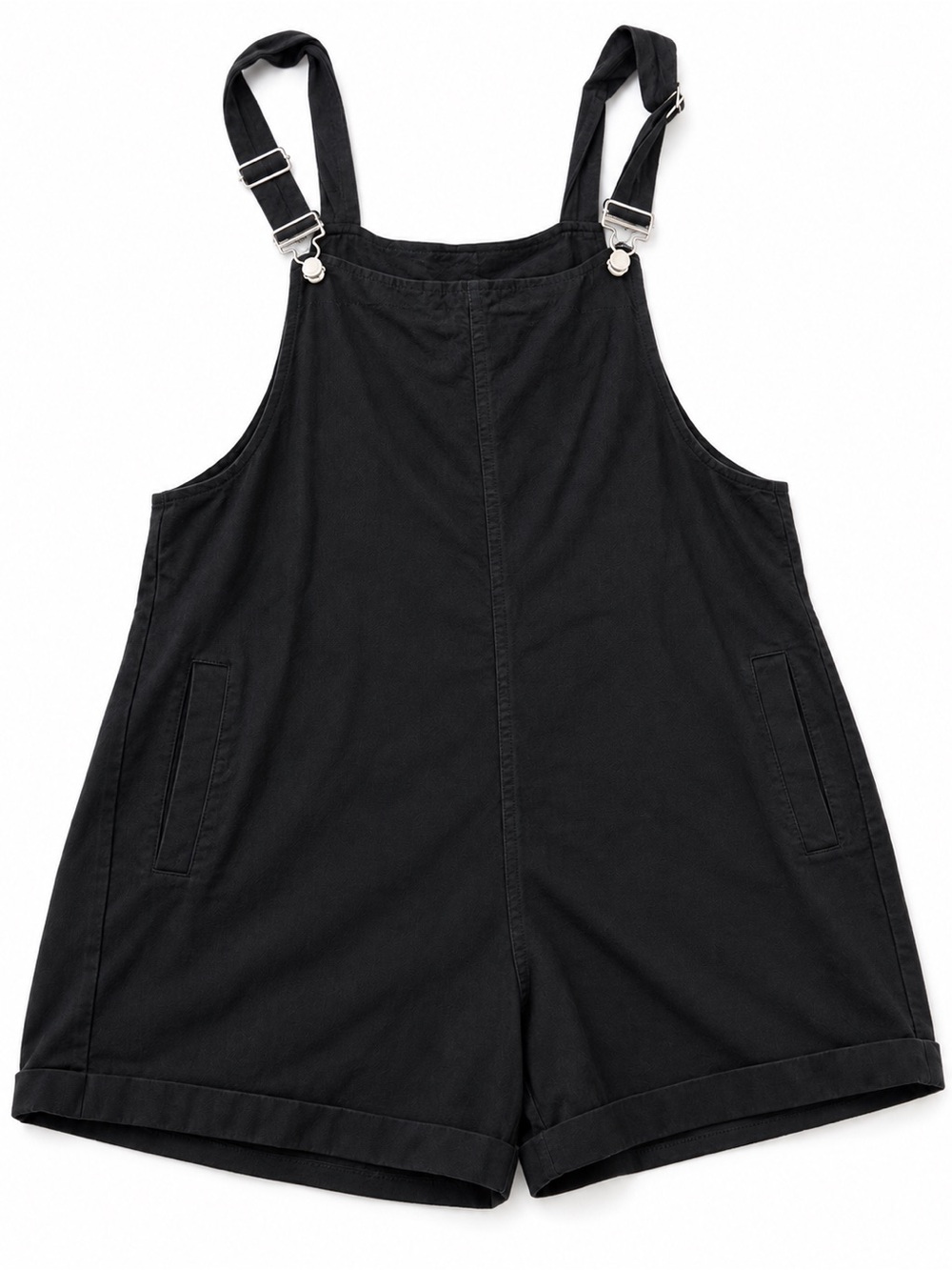 Black Short Denim-Style Women's Romper Overalls